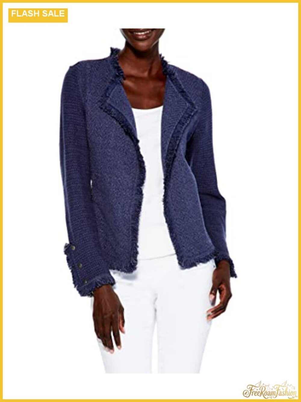 NIC+ZOE Fringe Knit Jacket Cotton Open Front Long Sleeve
